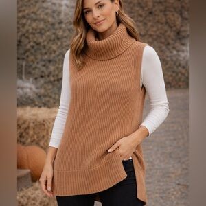 Vince Camel Sleeveless Turtleneck Sweater | Ribbed Knit Tunic | Cozy Chic